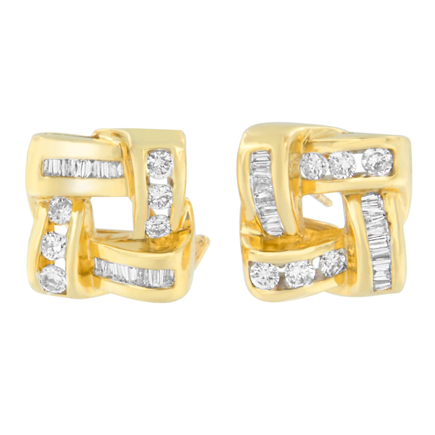 14K Yellow Gold Round and Baguette Cut Diamond Earrings (1 3/4 cttw, H-I Color, VS2-SI1 Clarity) - LinkagejewelrydesignLinkagejewelrydesign
