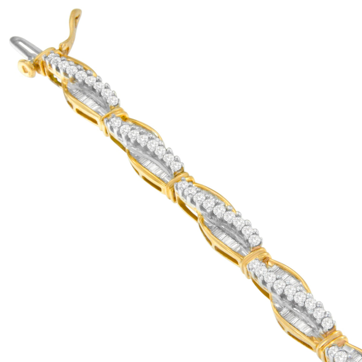 14K Yellow Gold Round and Baguette Cut Winding Love Diamond Bracelet (3.00 cttw, H-I Color, SI1-SI2 Clarity) - LinkagejewelrydesignLinkagejewelrydesign