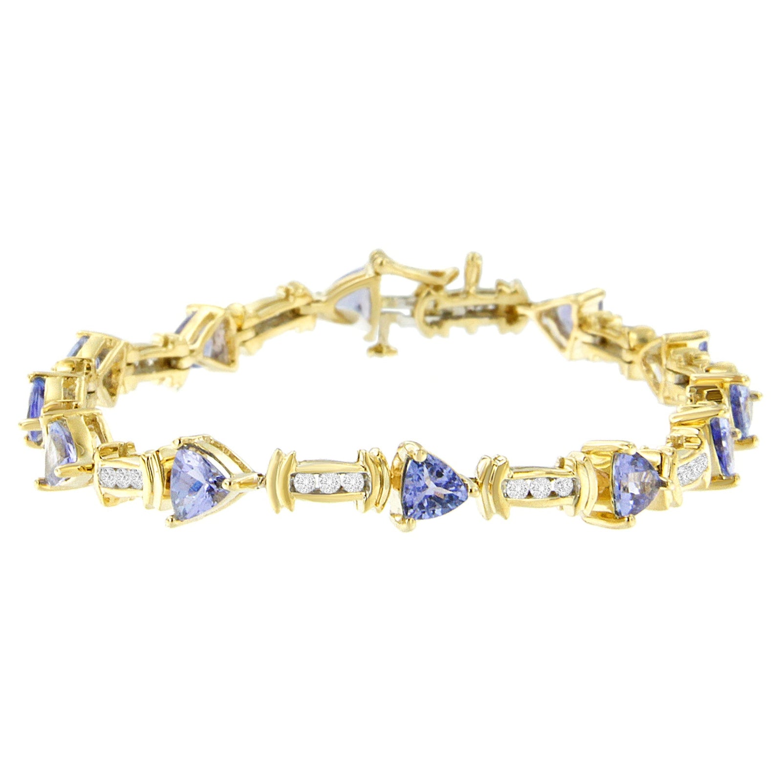 14K Yellow Gold Round - Cut Diamond and Tanzanite Bracelet (5.15 cttw, H - I Color, SI2 - I1 Clarity) - LinkagejewelrydesignLinkagejewelrydesign