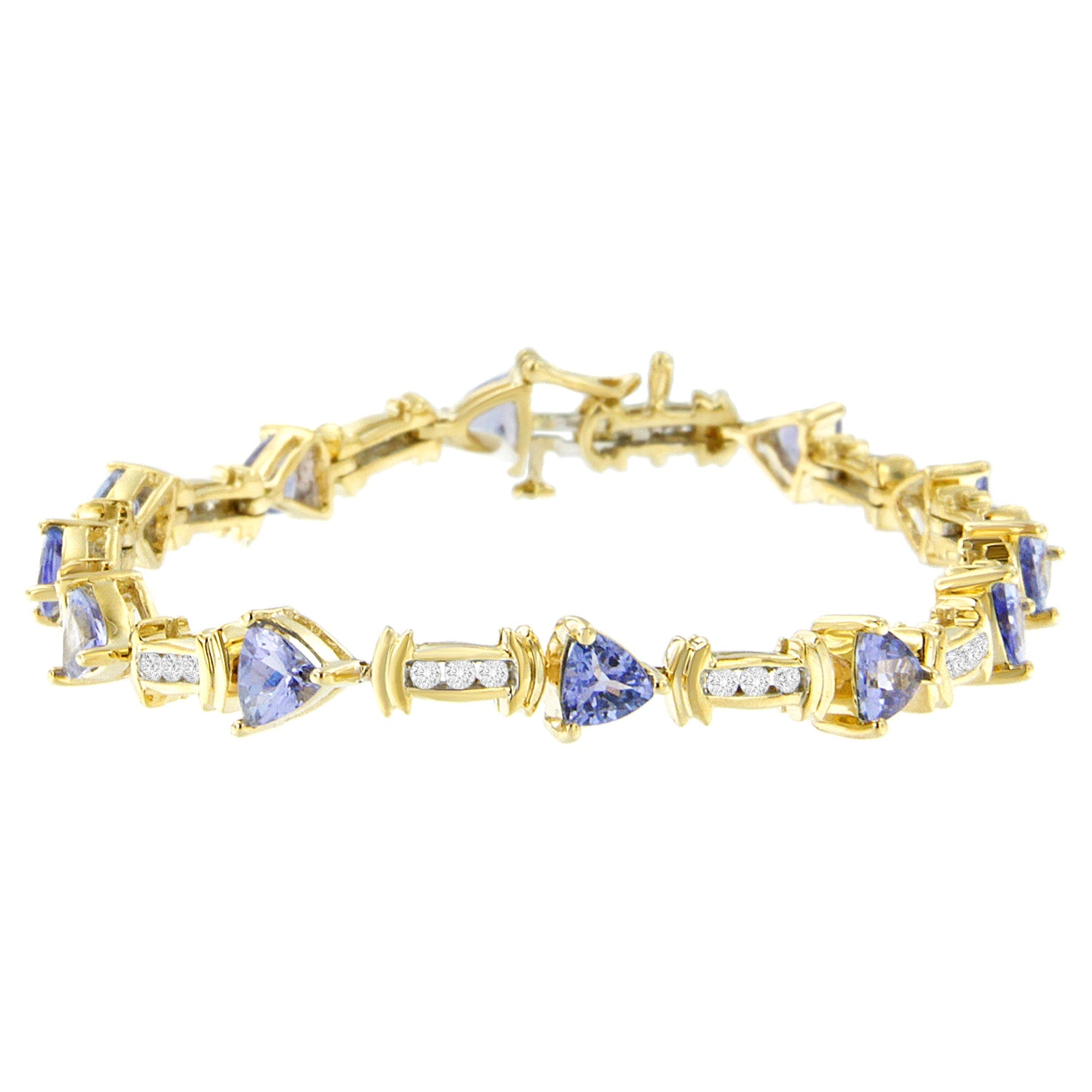 14K Yellow Gold Round - Cut Diamond and Tanzanite Bracelet (5.15 cttw, H - I Color, SI2 - I1 Clarity) - LinkagejewelrydesignLinkagejewelrydesign