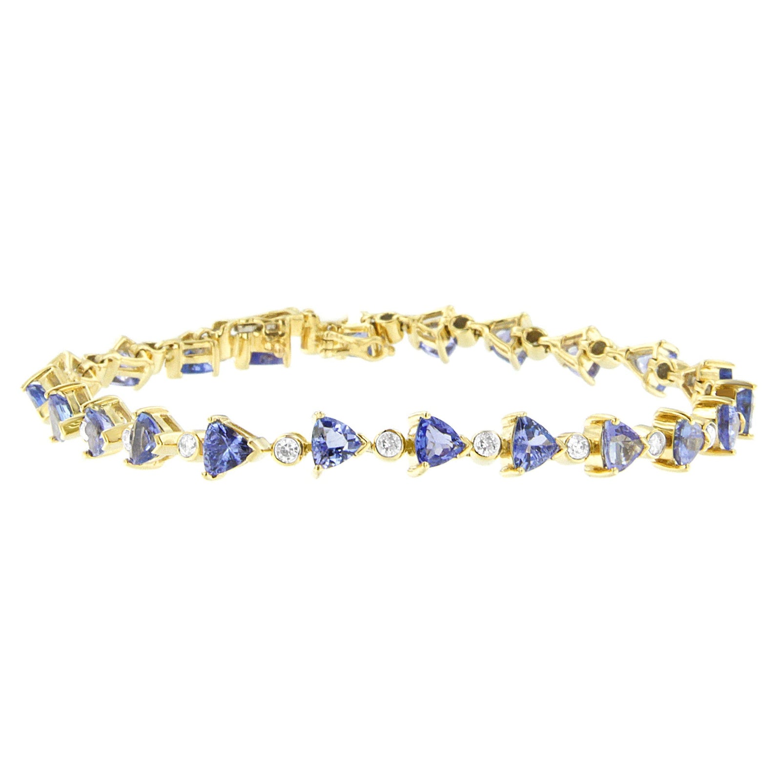 14K Yellow Gold Round-Cut Diamond and Tanzanite Bracelet (8.30 cttw, H-I Color, SI1-SI2 Clarity) - LinkagejewelrydesignLinkagejewelrydesign