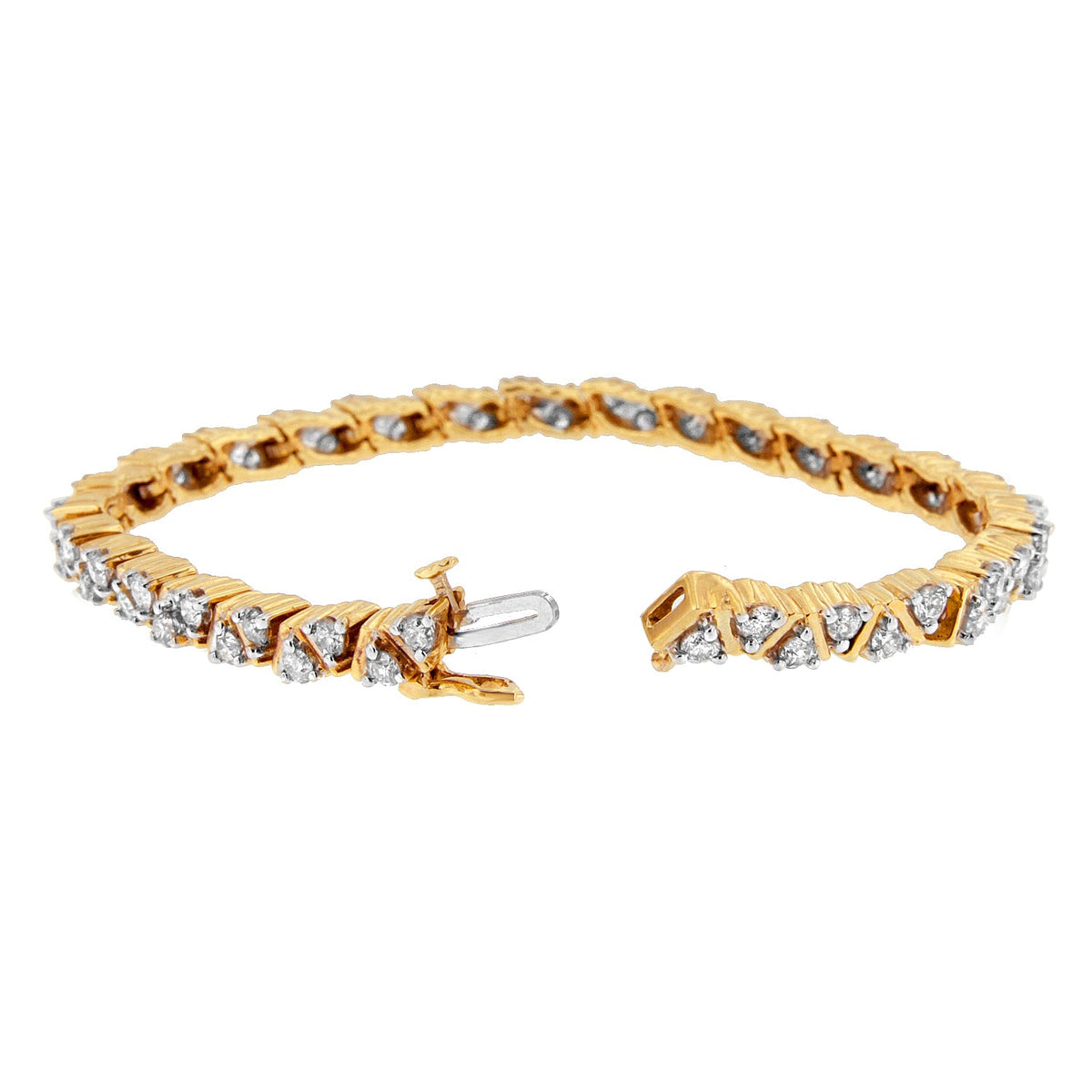 14K Yellow Gold Round-Cut Diamond Bracelet (4.00 cttw, H-I Color, I1-I2 Clarity) - LinkagejewelrydesignLinkagejewelrydesign