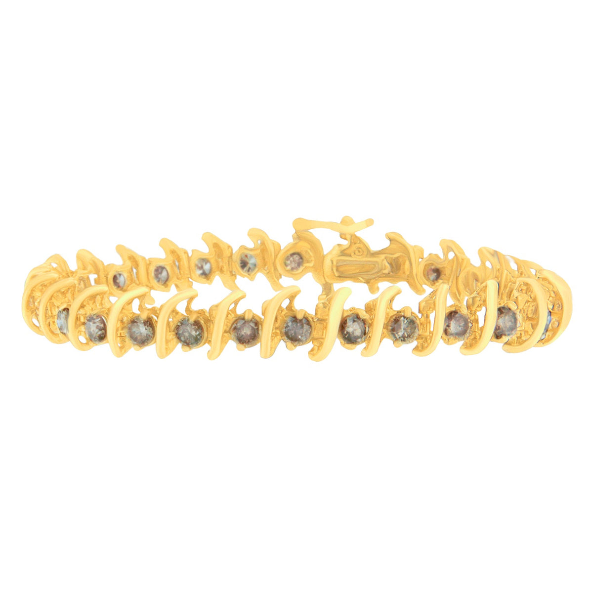 14K Yellow Gold Round-Cut Diamond &#39;S&#39; Bracelet (6.00 cttw, Brown Color, I1-I2 Clarity) - LinkagejewelrydesignLinkagejewelrydesign