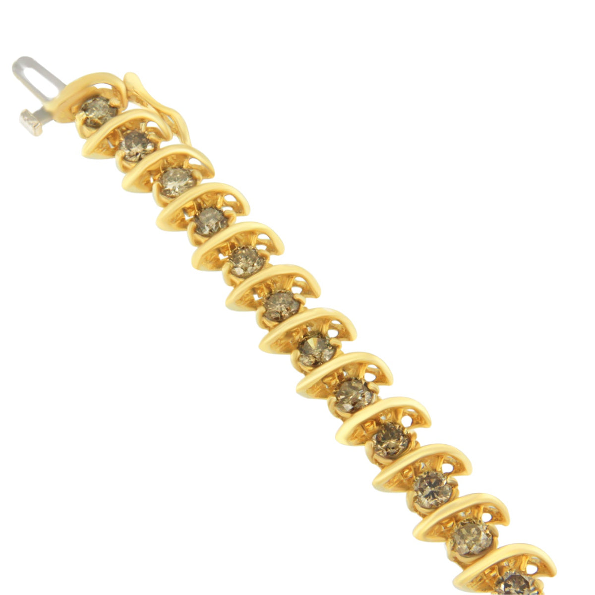 14K Yellow Gold Round-Cut Diamond &#39;S&#39; Bracelet (6.00 cttw, Brown Color, I1-I2 Clarity) - LinkagejewelrydesignLinkagejewelrydesign