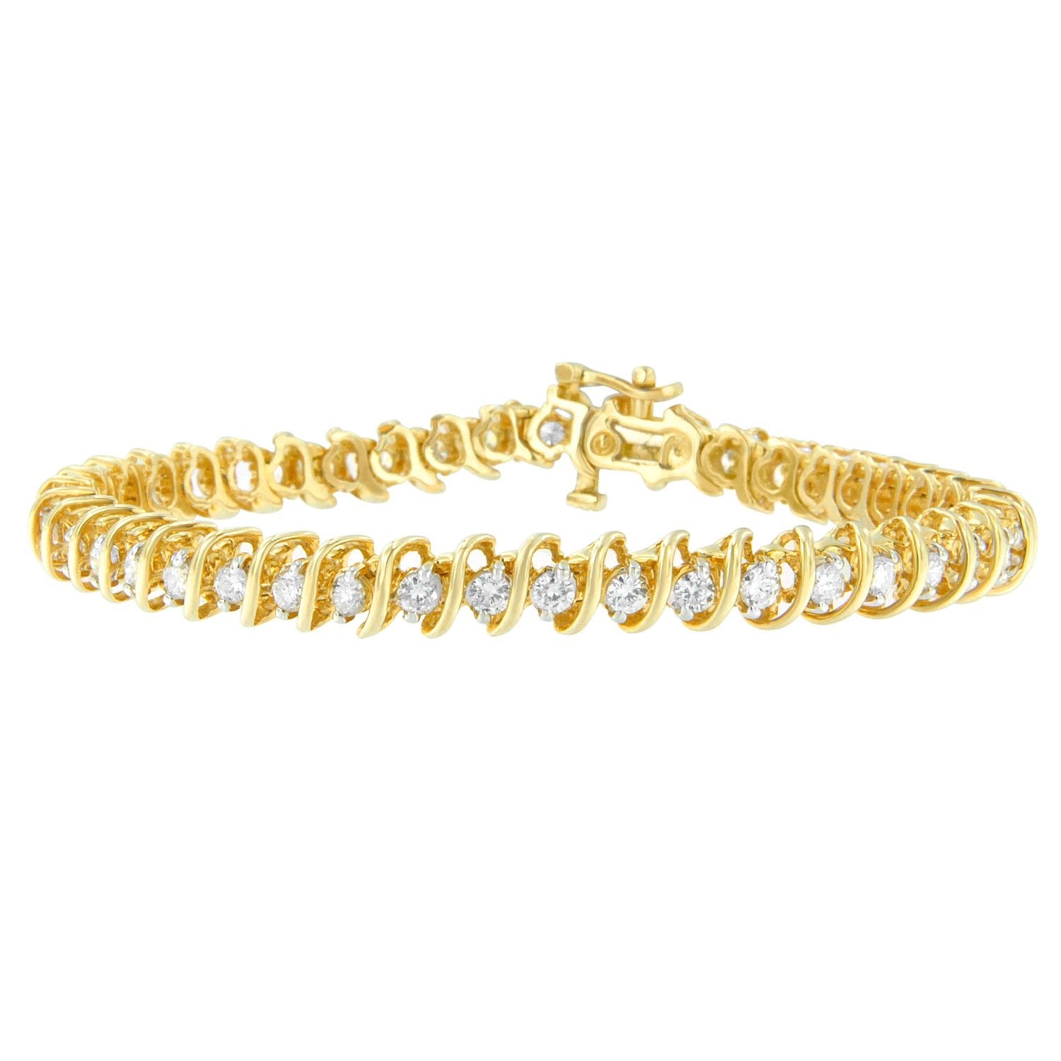 14K Yellow Gold Round Cut Diamond Spiral Link Bracelet (3.00 cttw, H-I Color, SI2-I1 Clarity) - LinkagejewelrydesignLinkagejewelrydesign