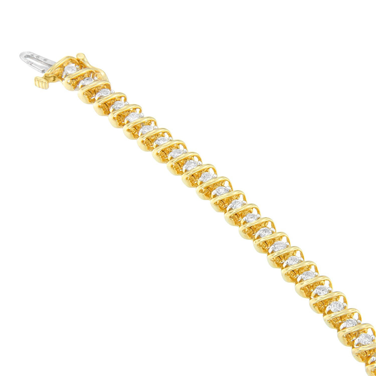 14K Yellow Gold Round Cut Diamond Spiral Link Bracelet (3.00 cttw, H-I Color, SI2-I1 Clarity) - LinkagejewelrydesignLinkagejewelrydesign