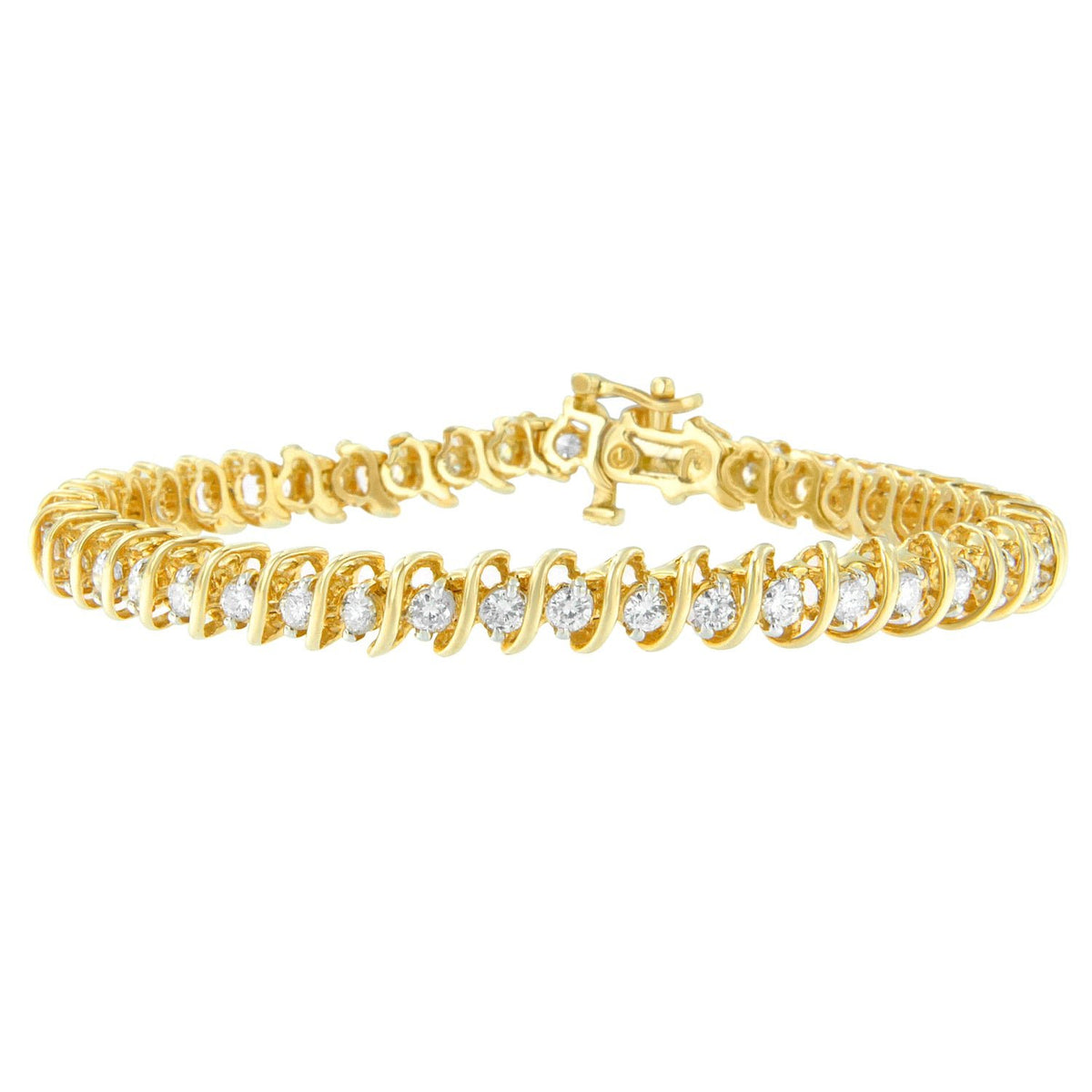 14K Yellow Gold Round Cut Diamond Spiral Link Bracelet (3.00 cttw, H-I Color, SI2-I1 Clarity) - LinkagejewelrydesignLinkagejewelrydesign