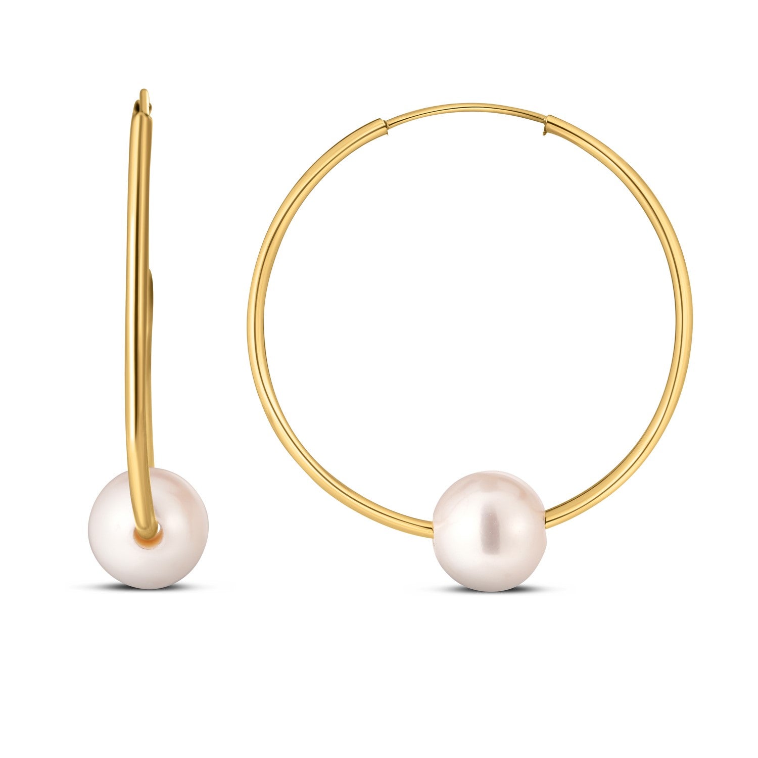 14k Yellow Gold Round Endless Pearl Earring - LinkagejewelrydesignLinkagejewelrydesign