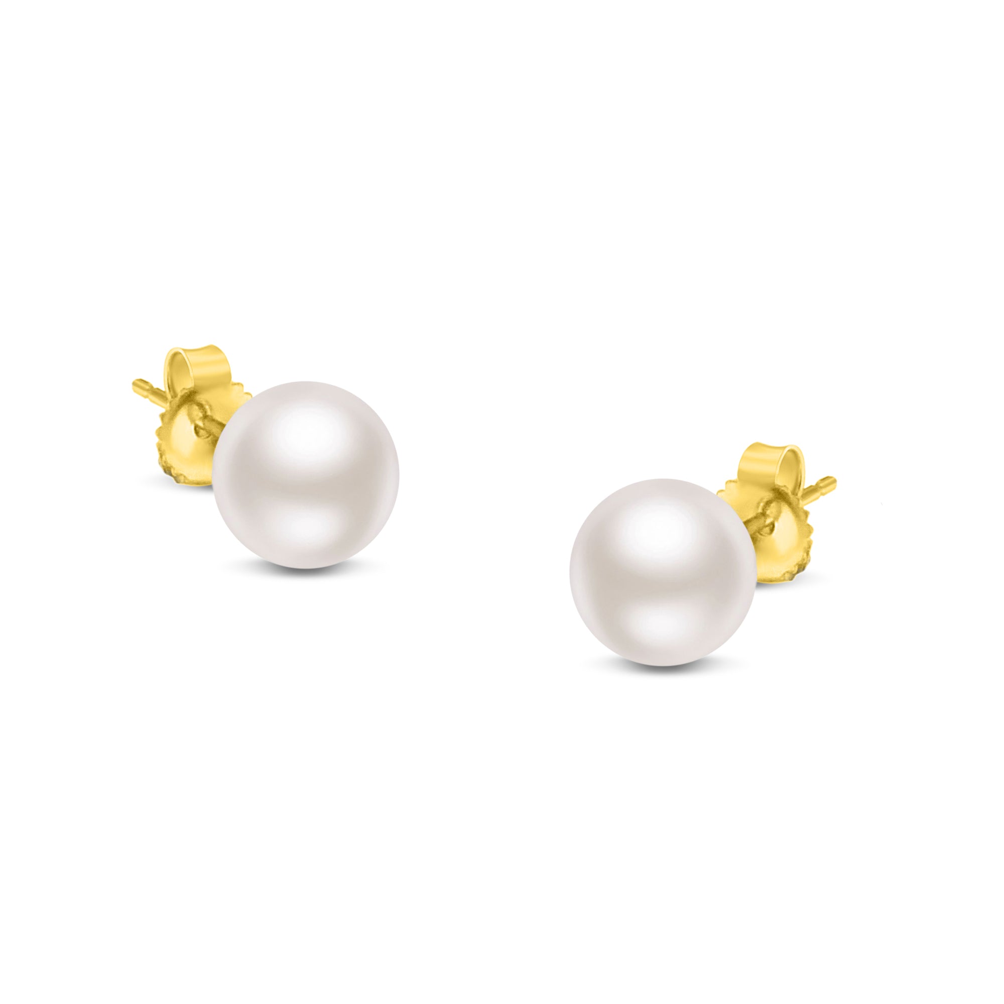 14K Yellow Gold Round White 5.0-5.5MM Saltwater Akoya Cultured Pearl Stud Earrings AAA+ Quality - LinkagejewelrydesignLinkagejewelrydesign