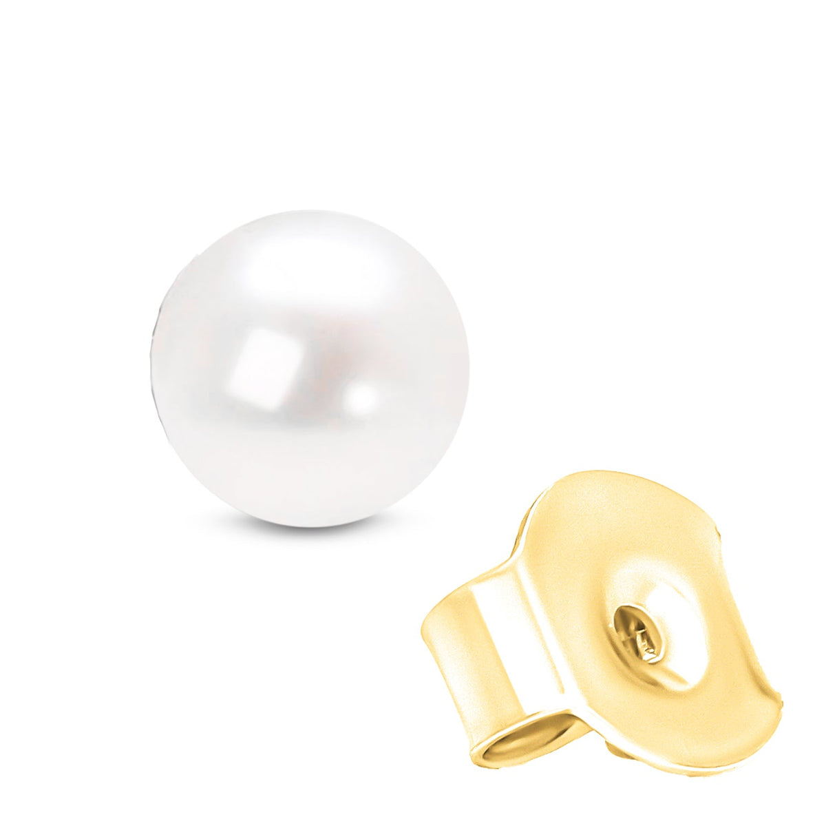 14K Yellow Gold Round White 5.5-6.0MM Saltwater Akoya Cultured Pearl Stud Earrings AAA+ Quality - LinkagejewelrydesignLinkagejewelrydesign