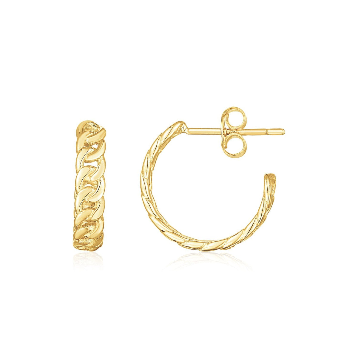 14K Yellow Gold Slender Curb Chain Hoop Earrings - LinkagejewelrydesignLinkagejewelrydesign