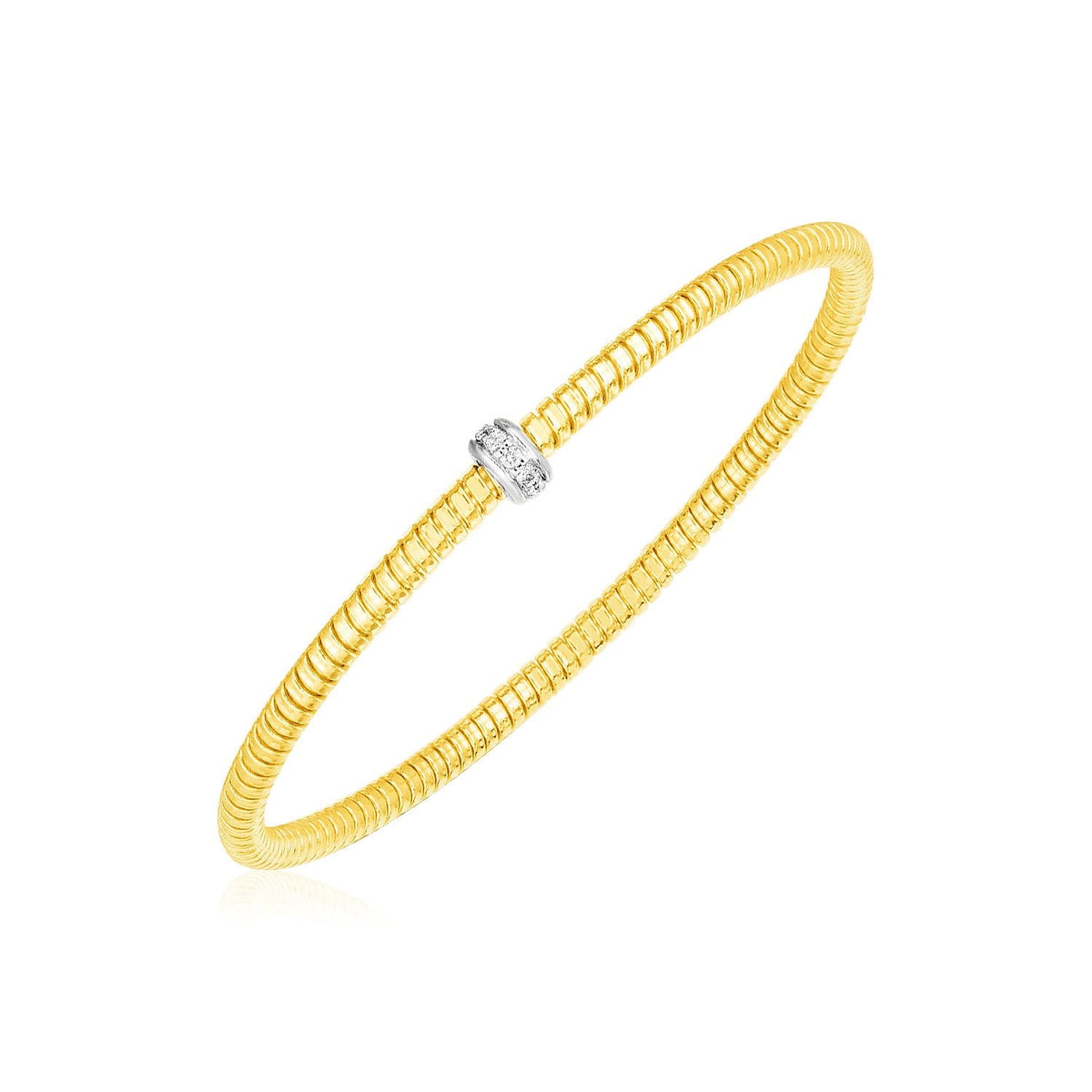 14k Yellow Gold Stretch Bangle with Diamonds - LinkagejewelrydesignLinkagejewelrydesign