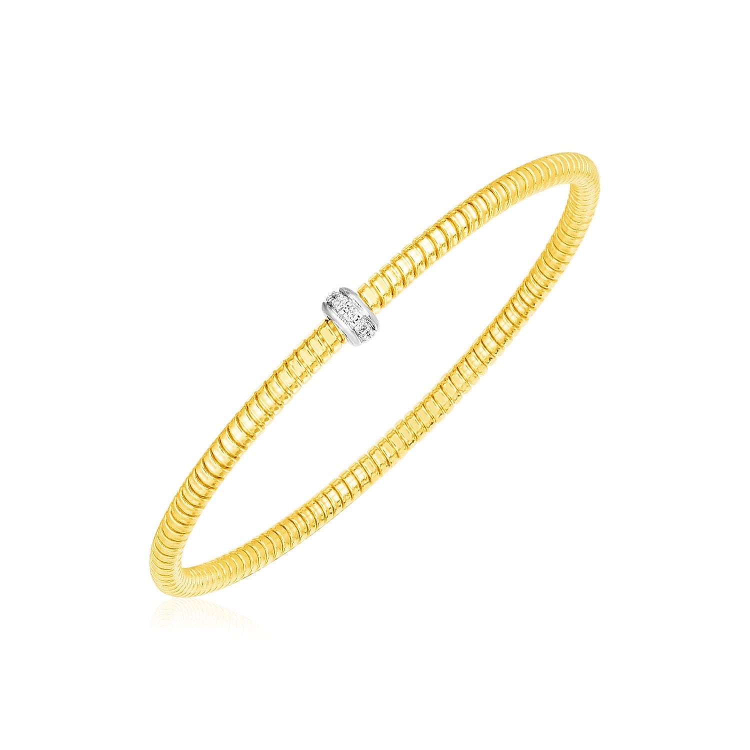 14k Yellow Gold Stretch Bangle with Diamonds - LinkagejewelrydesignLinkagejewelrydesign