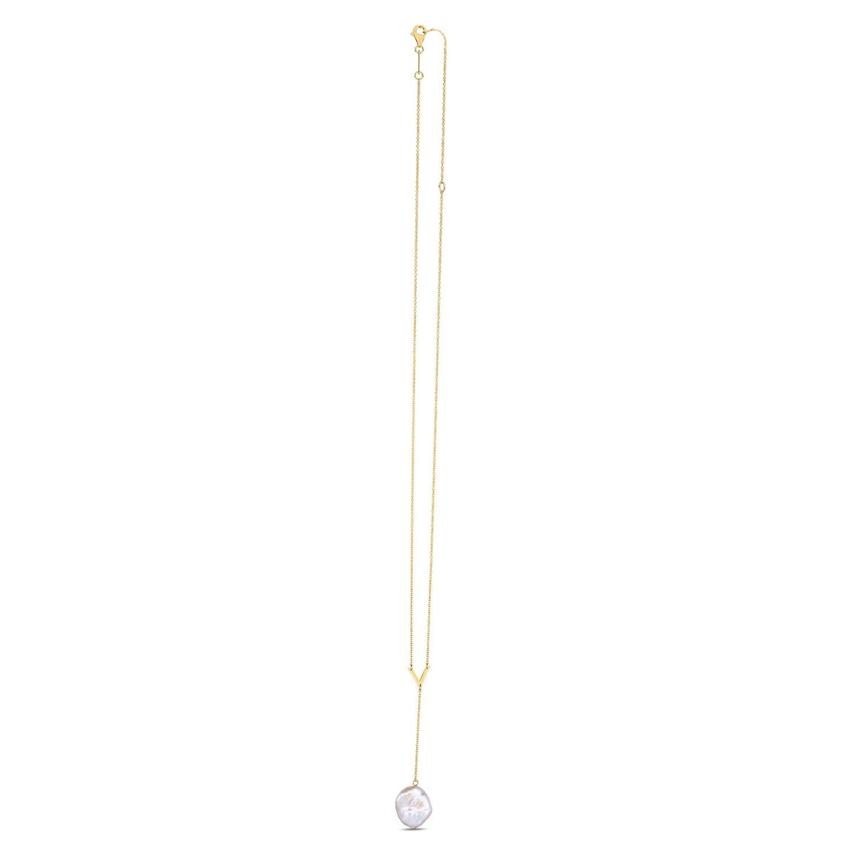 14k Yellow Gold Tesoro Pearl Lariat Necklace - LinkagejewelrydesignLinkagejewelrydesign