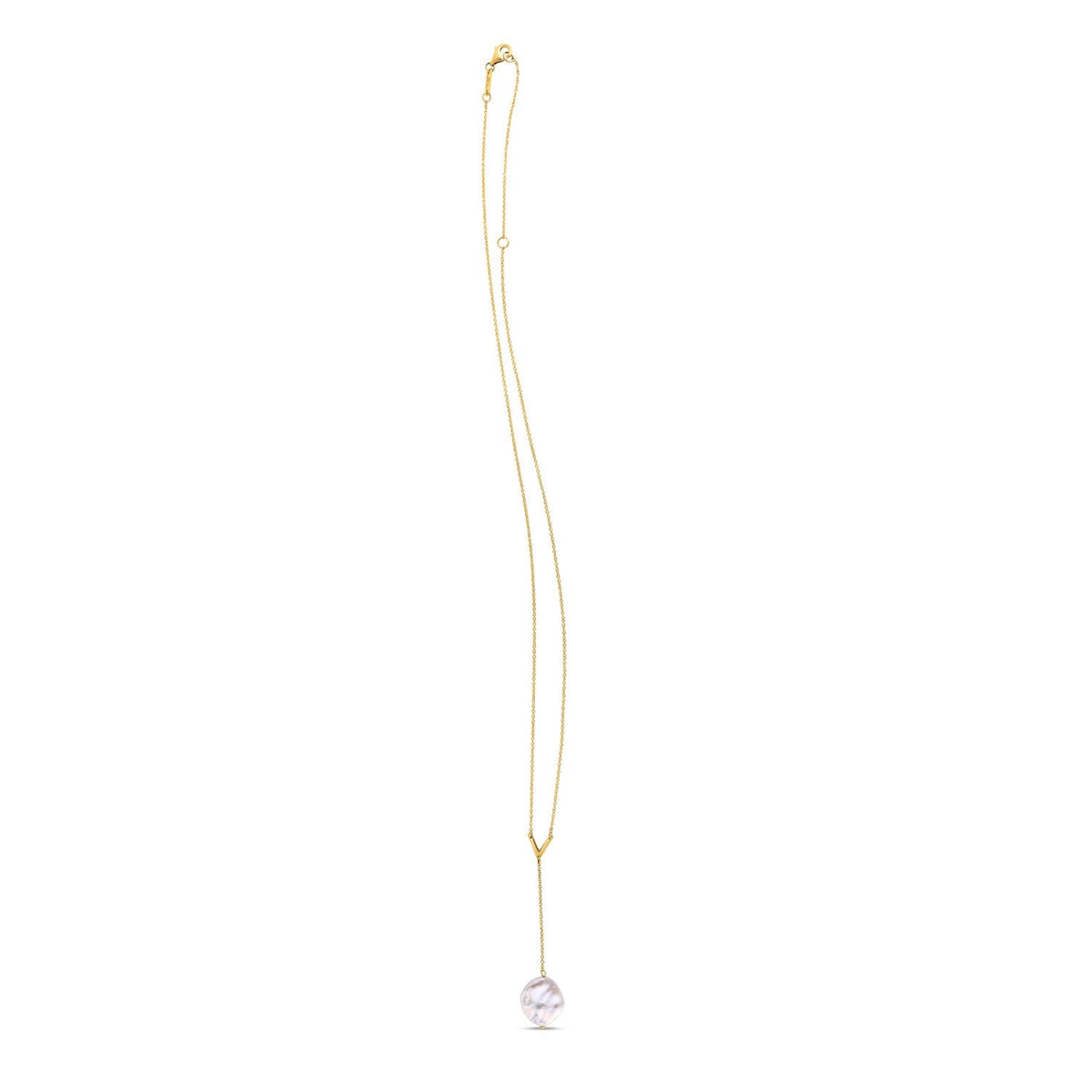 14k Yellow Gold Tesoro Pearl Lariat Necklace - LinkagejewelrydesignLinkagejewelrydesign