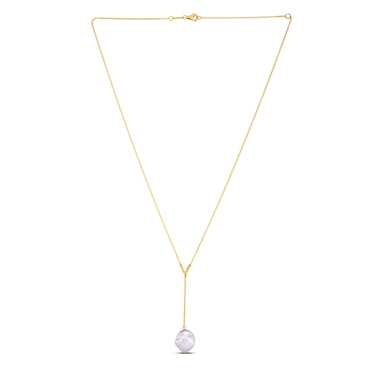 14k Yellow Gold Tesoro Pearl Lariat Necklace - LinkagejewelrydesignLinkagejewelrydesign