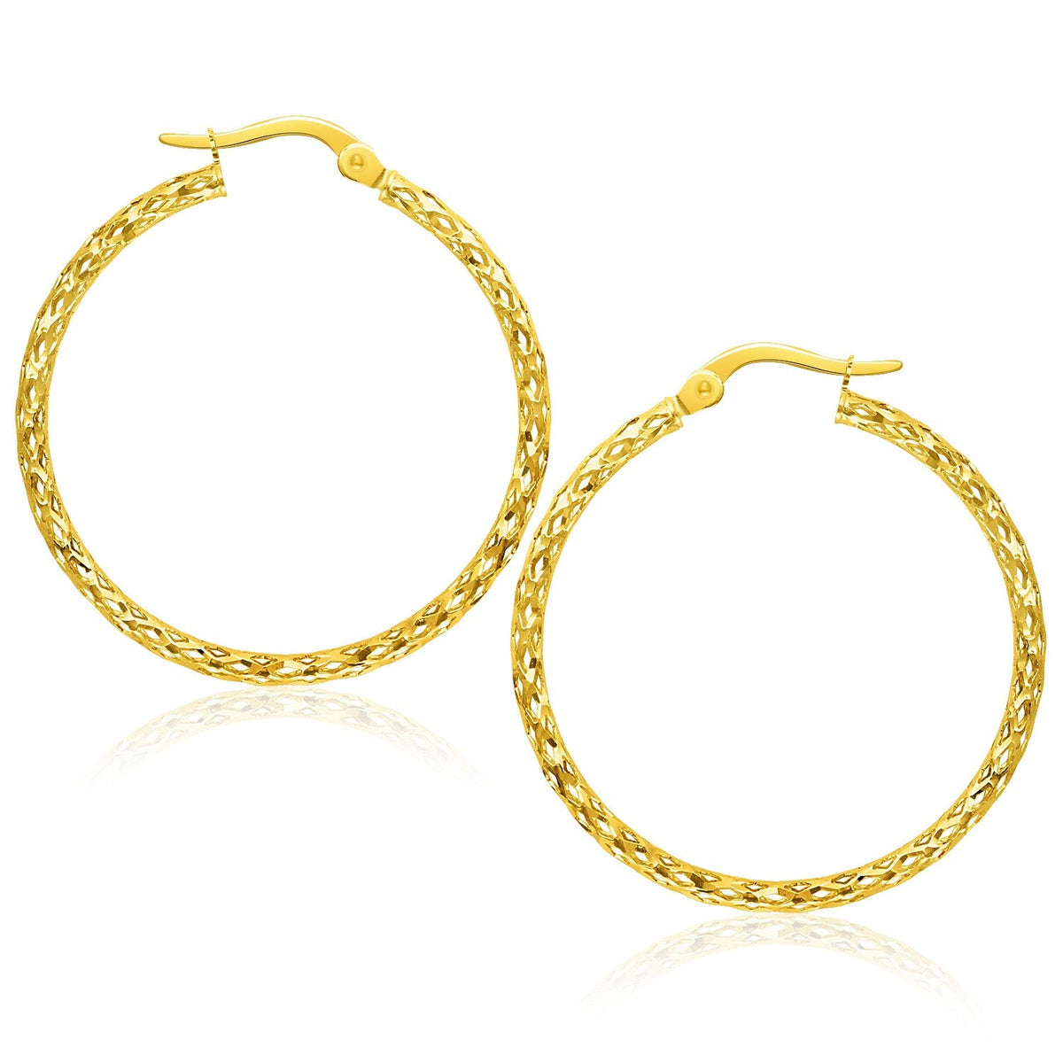 14k Yellow Gold Textured Large Hoop Earrings - LinkagejewelrydesignLinkagejewelrydesign