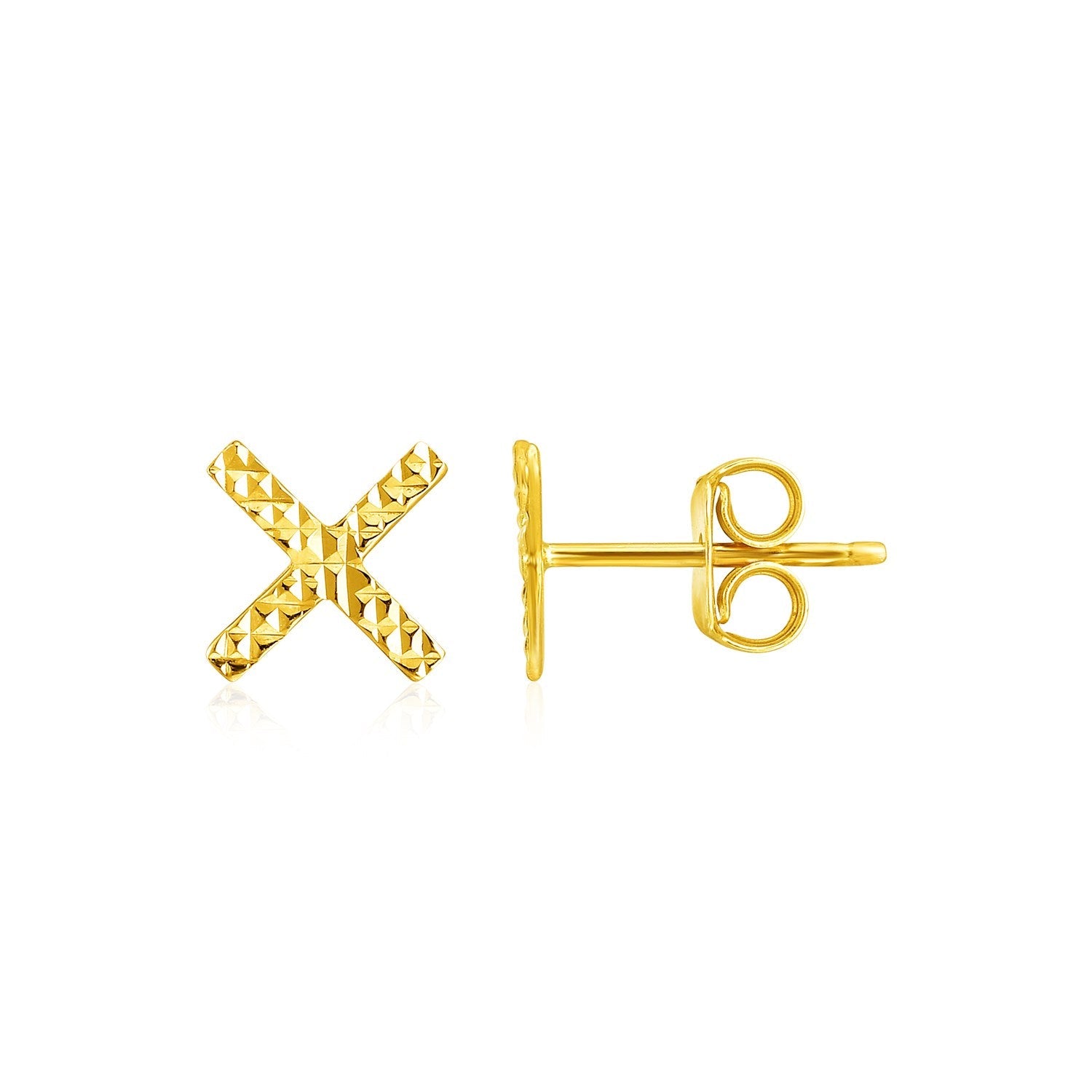 14k Yellow Gold Textured X Post Earrings - LinkagejewelrydesignLinkagejewelrydesign