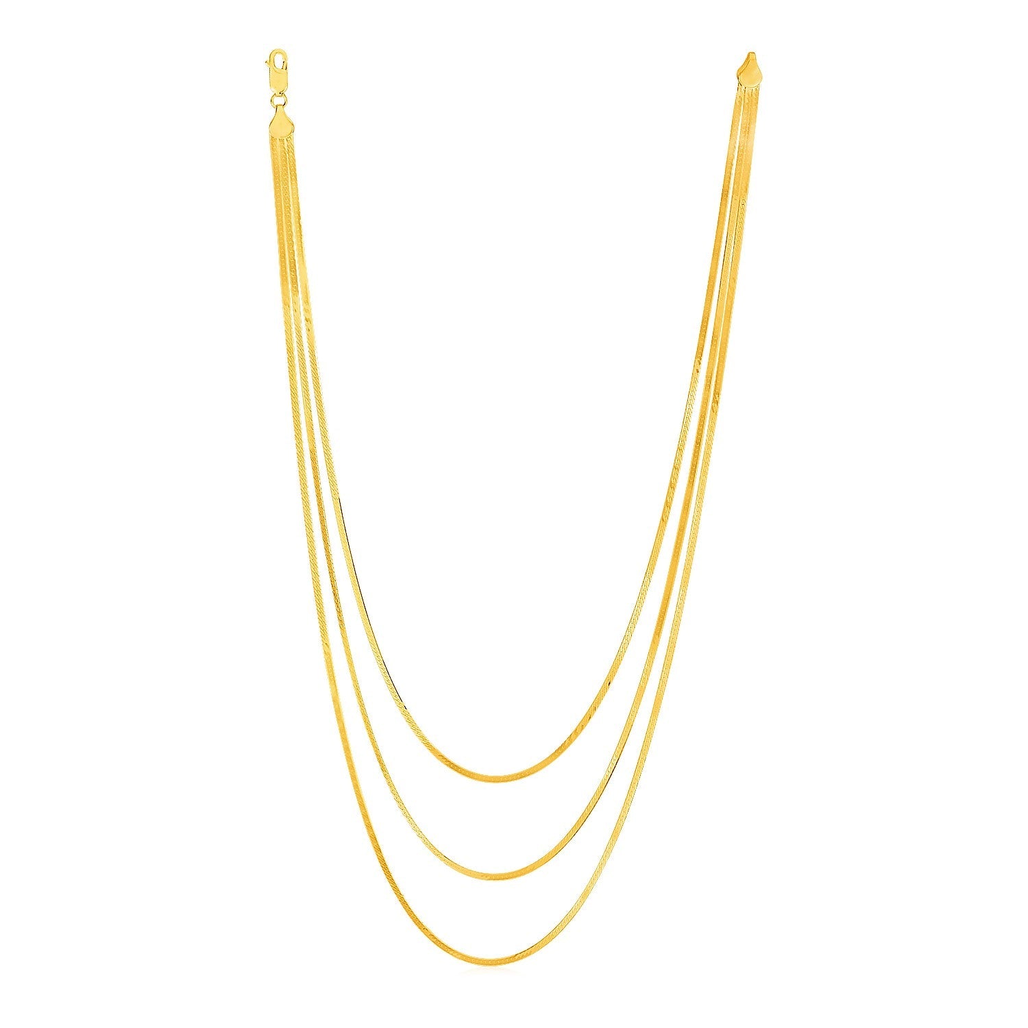 14k Yellow Gold Three Strand Herringbone Chain Necklace - LinkagejewelrydesignLinkagejewelrydesign