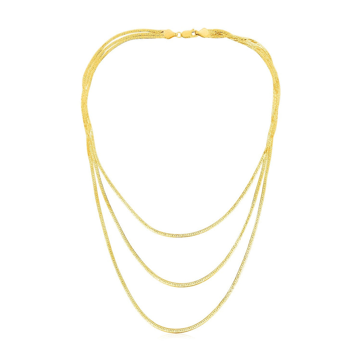 14k Yellow Gold Three Strand Herringbone Chain Necklace - LinkagejewelrydesignLinkagejewelrydesign