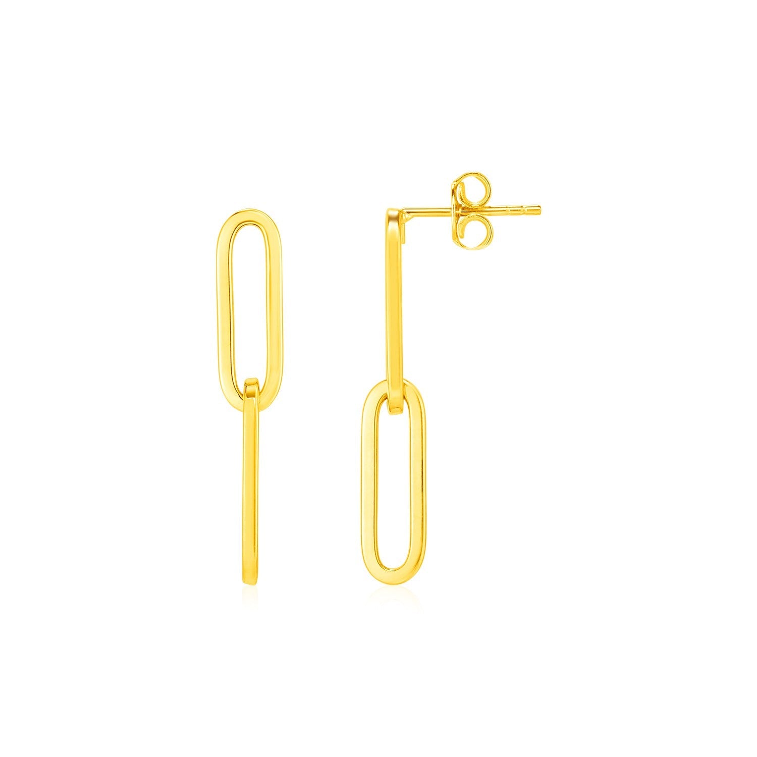 14K Yellow Gold Two Link Paperclip Chain Earrings - LinkagejewelrydesignLinkagejewelrydesign