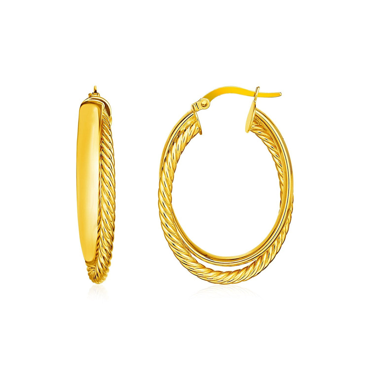 14k Yellow Gold Two Part Textured Twisted Oval Hoop Earrings - LinkagejewelrydesignLinkagejewelrydesign