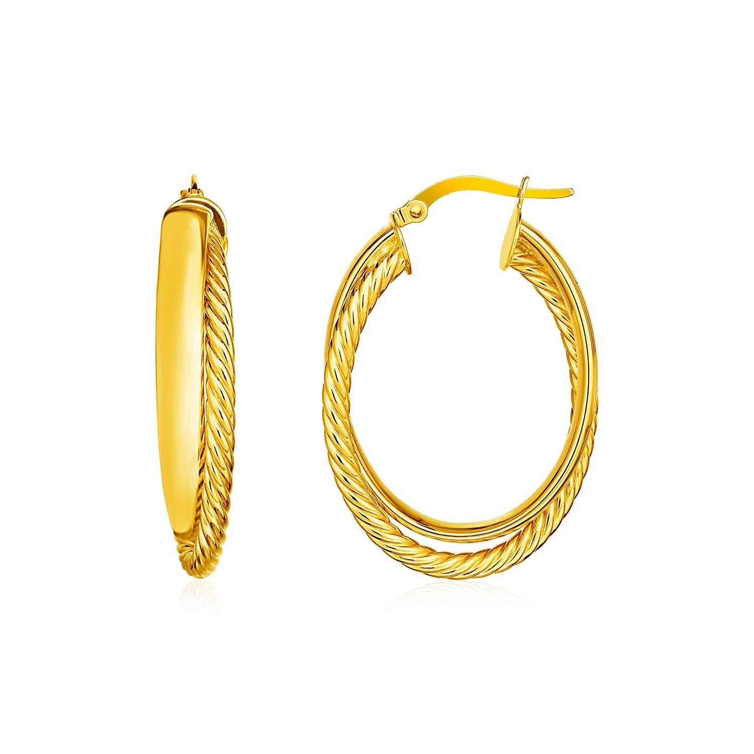 14k Yellow Gold Two Part Textured Twisted Oval Hoop Earrings - LinkagejewelrydesignLinkagejewelrydesign