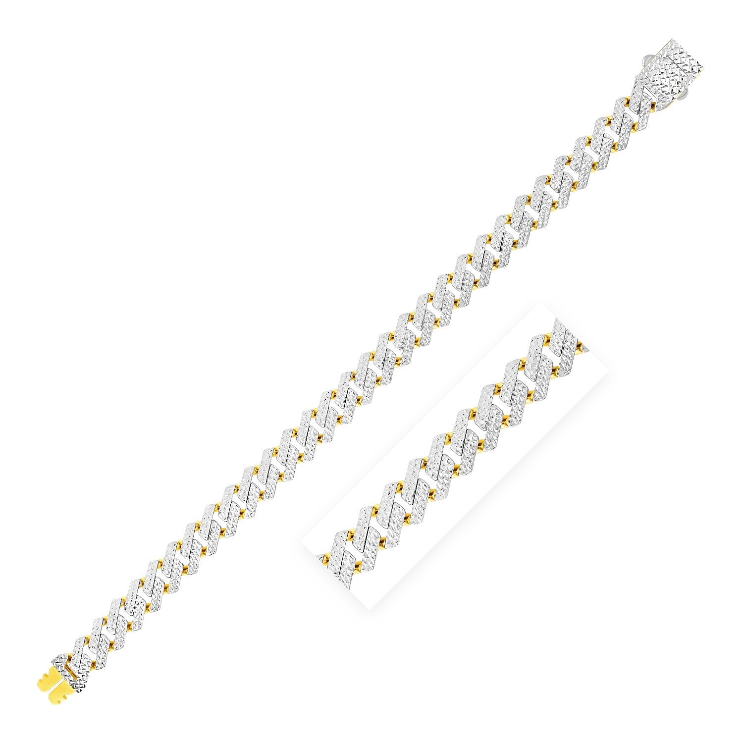 14k Yellow Gold White Pave High Polish Modern Lite Edge Bracelet (9.5mm) - LinkagejewelrydesignLinkagejewelrydesign