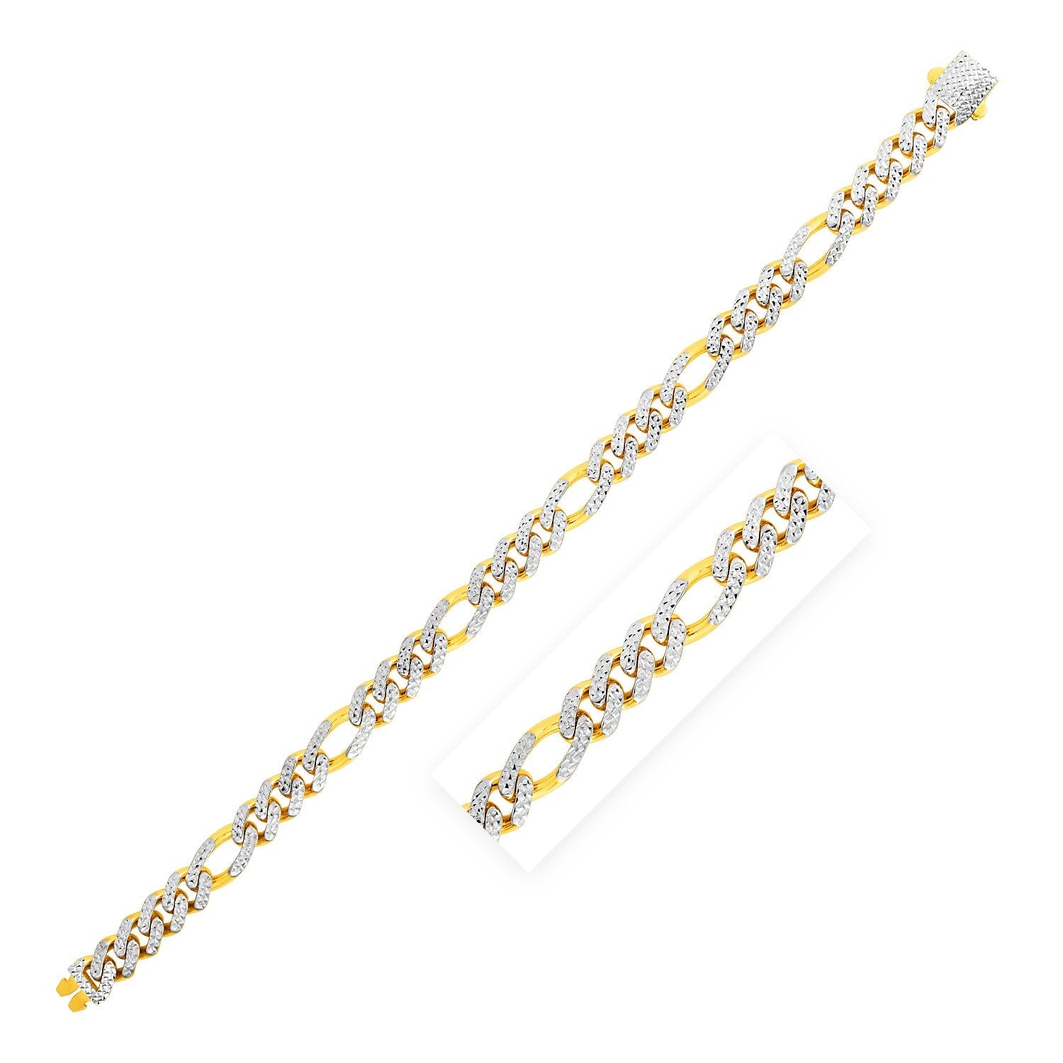 14k Yellow Gold White Pave High Polish Modern Lite Figaro Bracelet (8.0mm) - LinkagejewelrydesignLinkagejewelrydesign