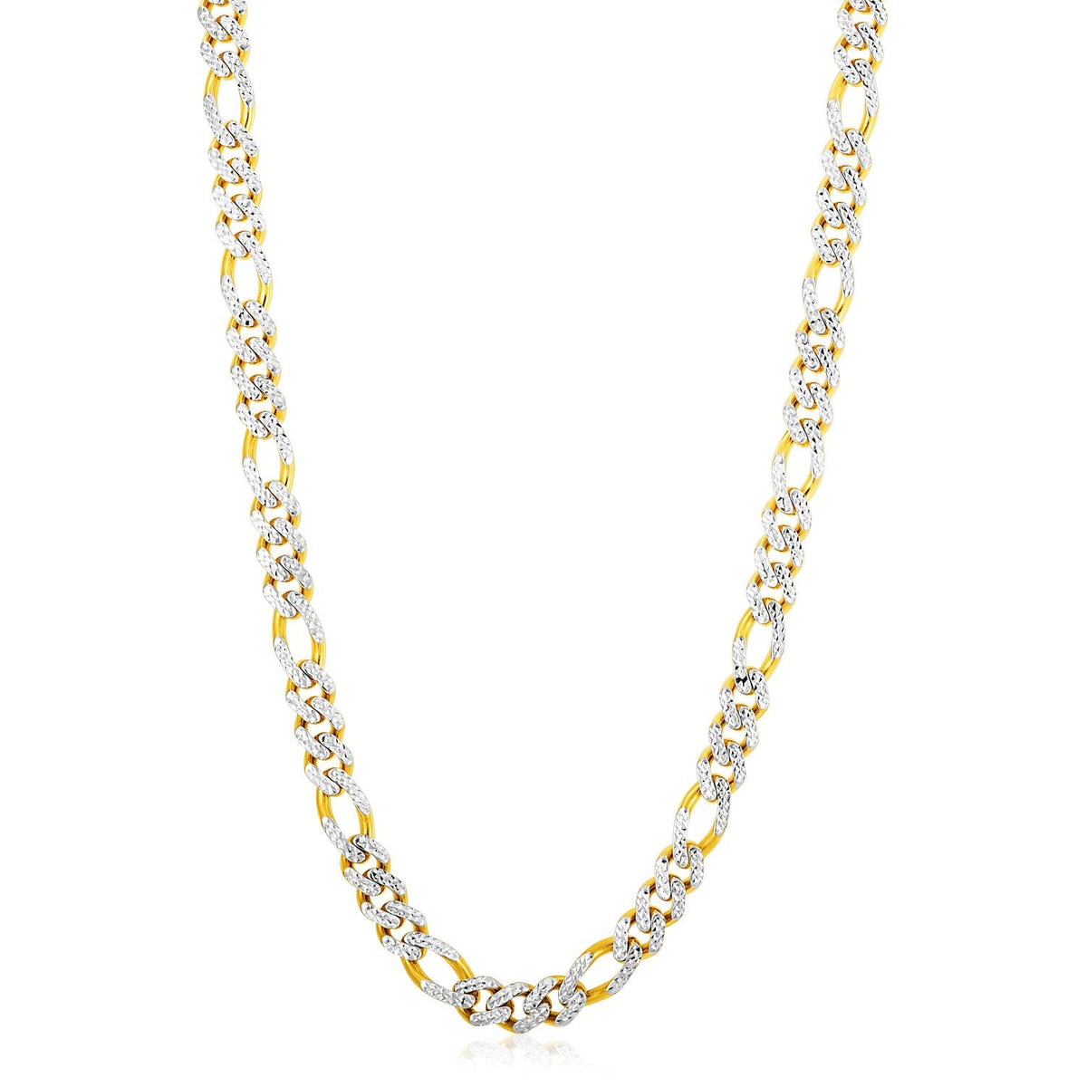 14k Yellow Gold White Pave High Polish Modern Lite Figaro Chain (8.0mm) - LinkagejewelrydesignLinkagejewelrydesign