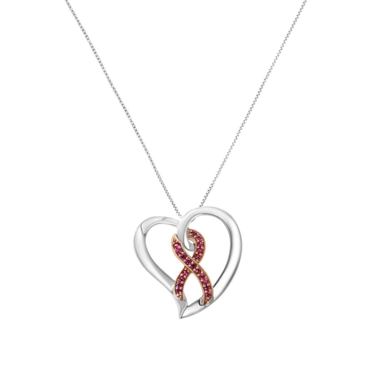 14KT Rose Gold and Sterling Silver Heart Pendant Necklace with Created Pink Sapphires - LinkagejewelrydesignLinkagejewelrydesign