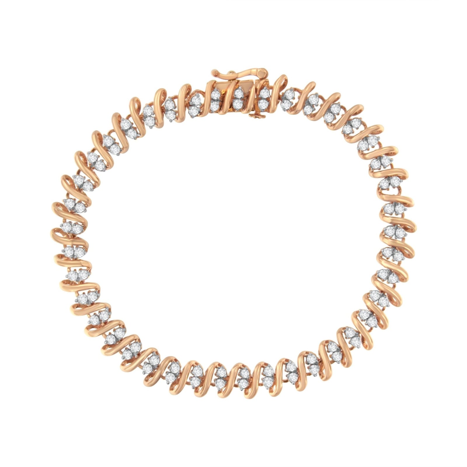 14KT Rose Gold Plated Sterling Silver Diamond S Link Tennis Bracelet (2 cttw, J-K Color, I1-I2 Clarity) - Size 7.5" - LinkagejewelrydesignLinkagejewelrydesign