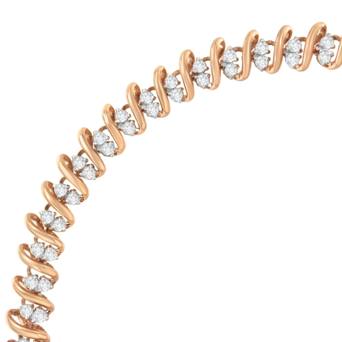 14KT Rose Gold Plated Sterling Silver Diamond S Link Tennis Bracelet (2 cttw, J-K Color, I1-I2 Clarity) - Size 7.5" - LinkagejewelrydesignLinkagejewelrydesign