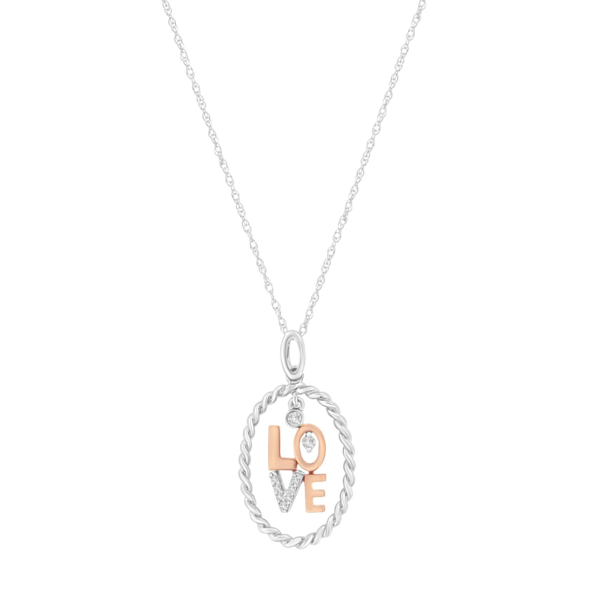 14KT Two-Tone Gold Diamond Accent Love Pendant Necklace (J-K, SI2-I1) - LinkagejewelrydesignLinkagejewelrydesign