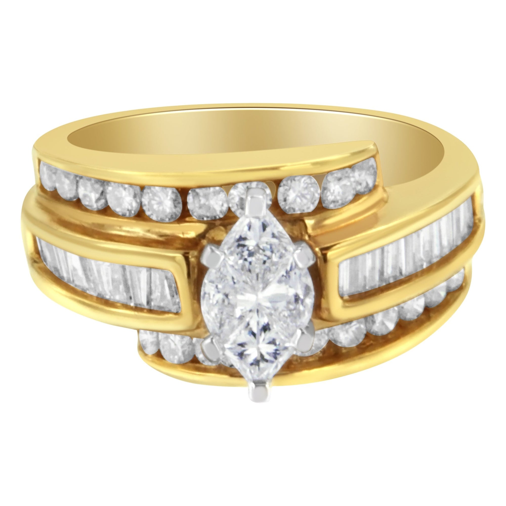 14KT Two-Toned Diamond Cocktail Ring (1 1/3 cttw, H-I Color, SI1-SI2 Clarity) - LinkagejewelrydesignLinkagejewelrydesign