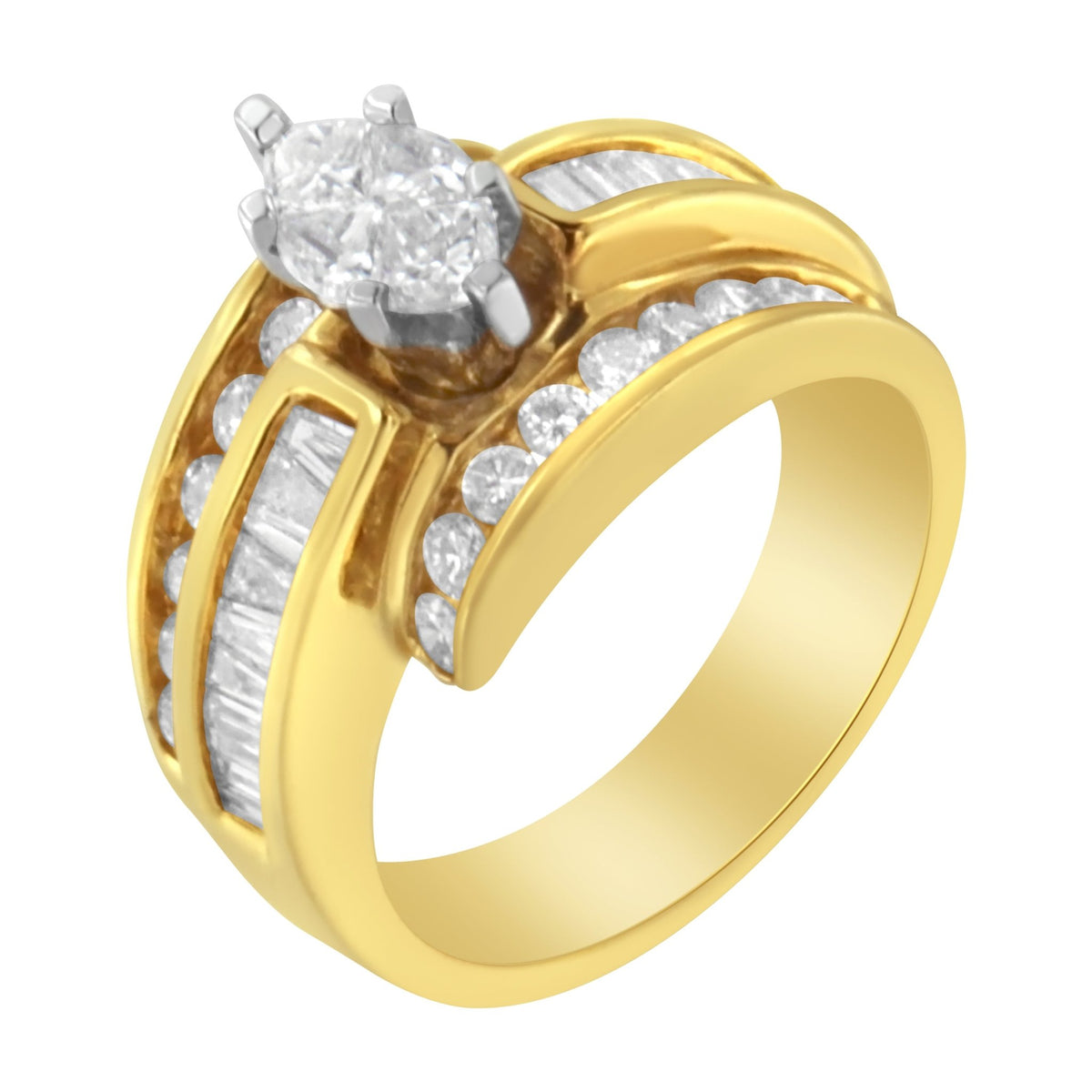 14KT Two-Toned Diamond Cocktail Ring (1 1/3 cttw, H-I Color, SI1-SI2 Clarity) - LinkagejewelrydesignLinkagejewelrydesign