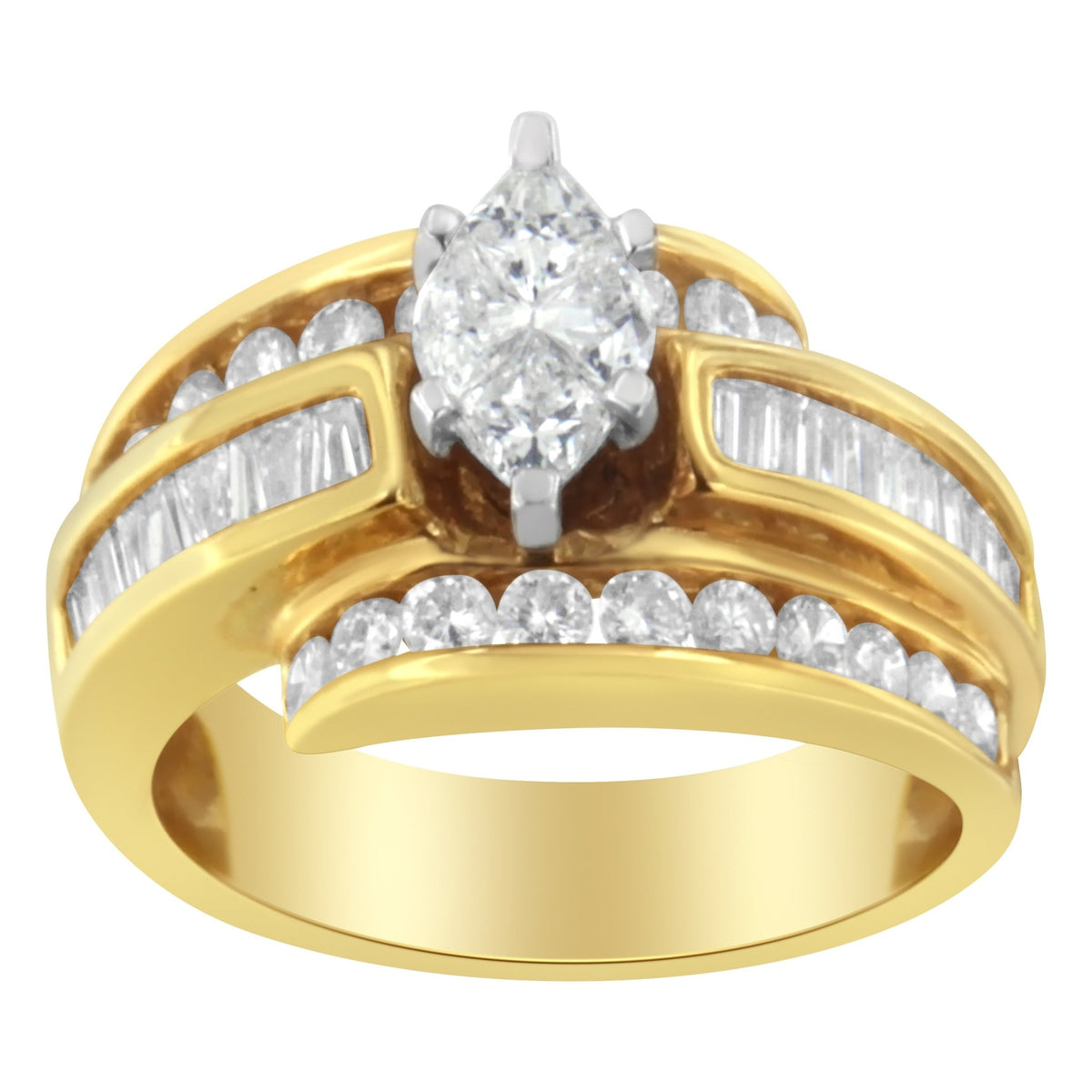 14KT Two-Toned Diamond Cocktail Ring (1 1/3 cttw, H-I Color, SI1-SI2 Clarity) - LinkagejewelrydesignLinkagejewelrydesign