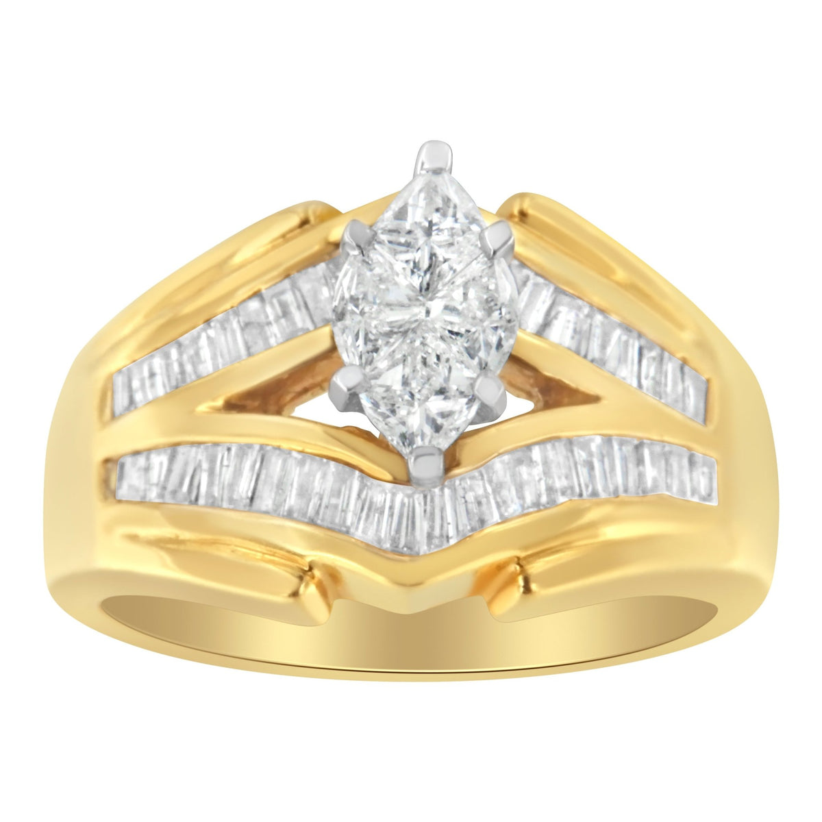 14KT Two-Toned Gold Diamond Cocktail Ring (1 cttw, H-I Color, SI1-SI2 Clarity) - LinkagejewelrydesignLinkagejewelrydesign