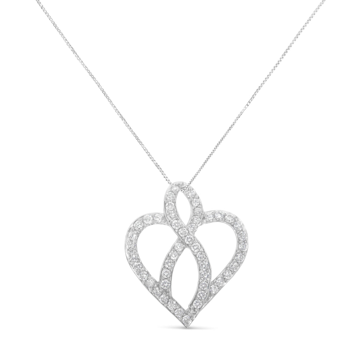 14KT White Gold 1 cttw Diamond Heart Ribbon Pendant Necklace (H-I, I1-I2) - LinkagejewelrydesignLinkagejewelrydesign