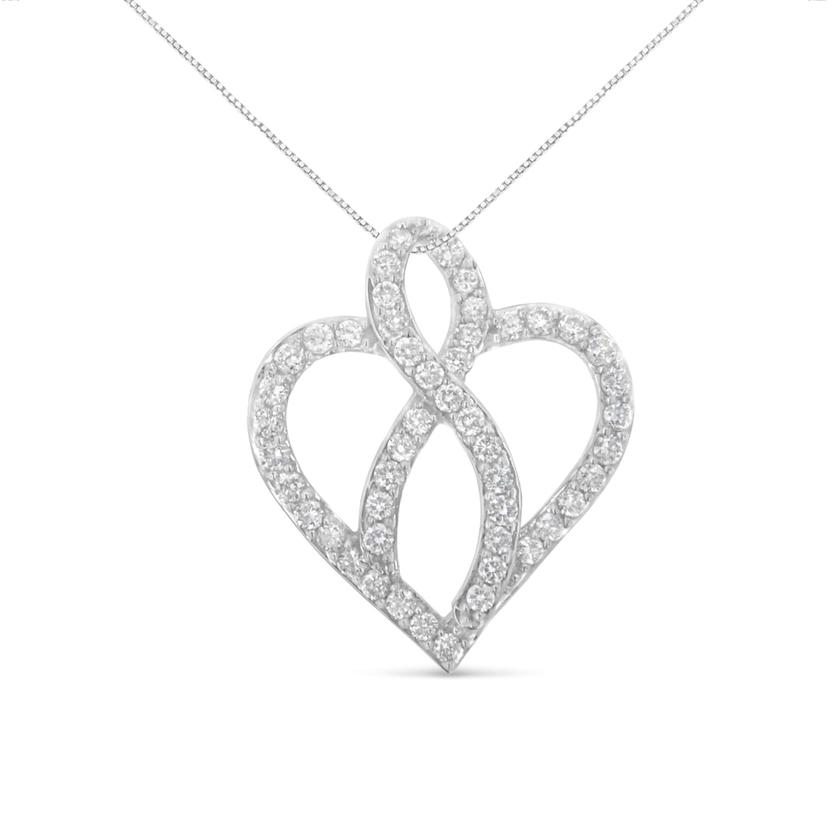 14KT White Gold 1 cttw Diamond Heart Ribbon Pendant Necklace (H-I, I1-I2) - LinkagejewelrydesignLinkagejewelrydesign