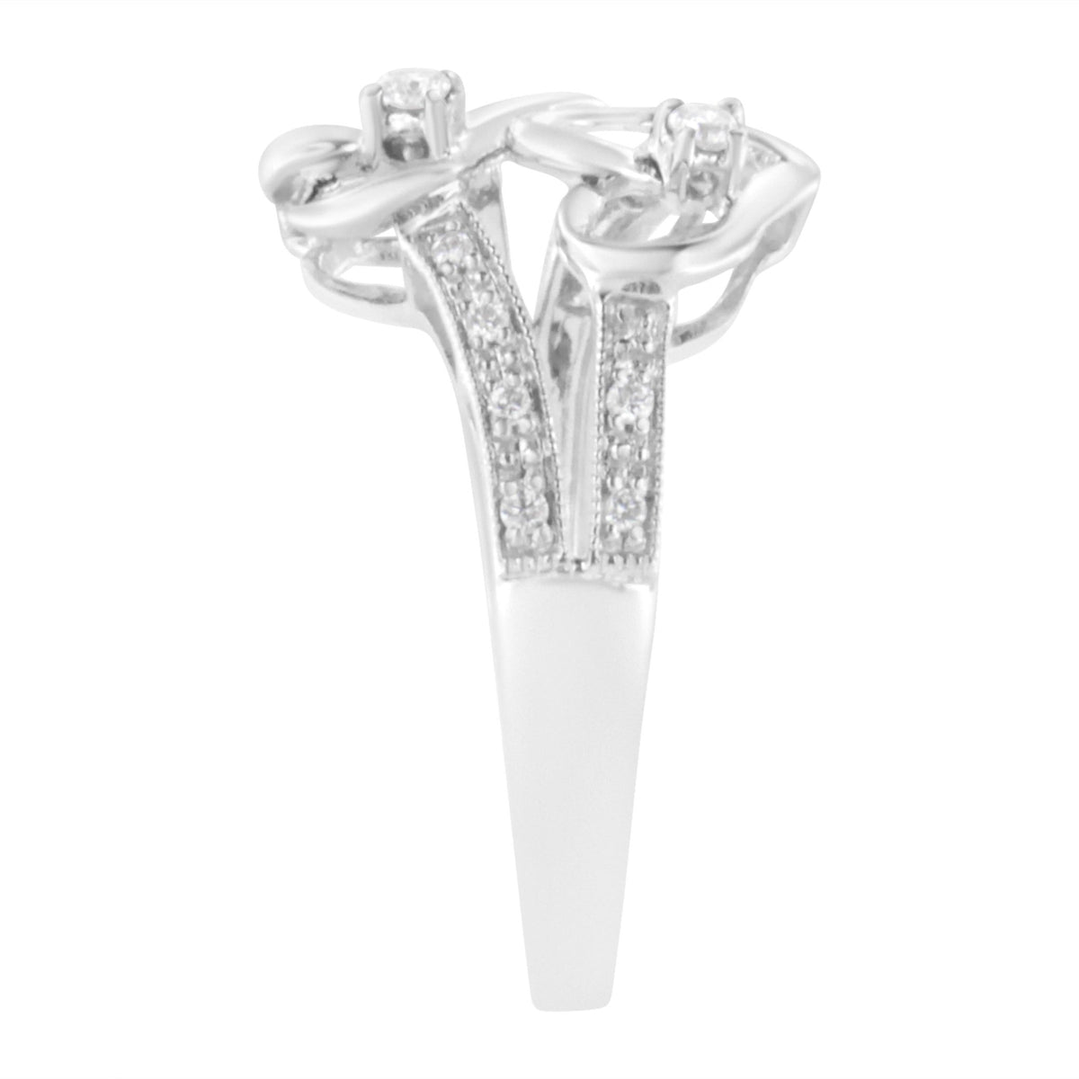 14KT White Gold 1/10 cttw Diamond Twin Heart Ring - Size 6.5 - LinkagejewelrydesignLinkagejewelrydesign