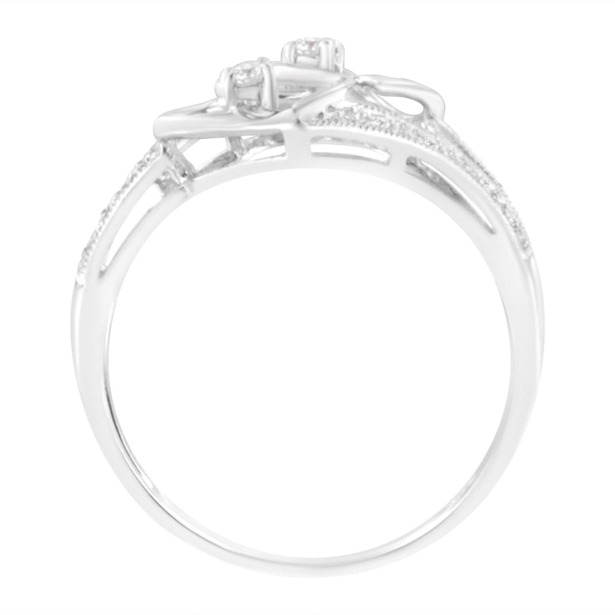 14KT White Gold 1/10 cttw Diamond Twin Heart Ring - Size 6.5 - LinkagejewelrydesignLinkagejewelrydesign