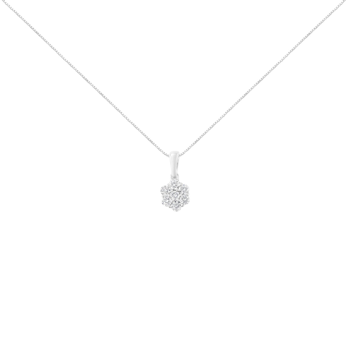 14KT White Gold 1/2 cttw Diamond Floral Cluster Pendant Necklace (HI, SI2-I1) - LinkagejewelrydesignLinkagejewelrydesign