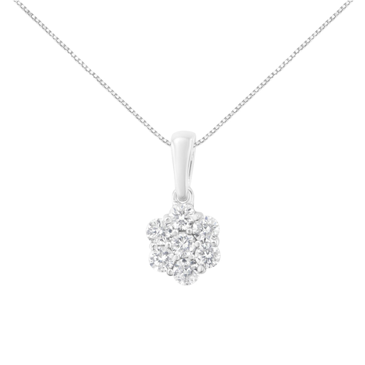 14KT White Gold 1/2 cttw Diamond Floral Cluster Pendant Necklace (HI, SI2-I1) - LinkagejewelrydesignLinkagejewelrydesign