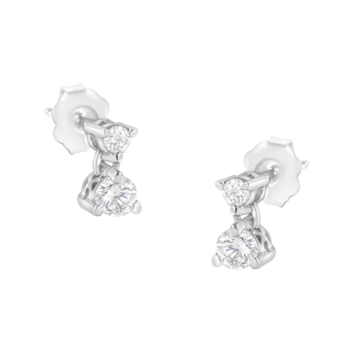 14KT White Gold 1/2 cttw Double Diamond Dangle Stud Earrings (H-I, I1-I2) - LinkagejewelrydesignLinkagejewelrydesign