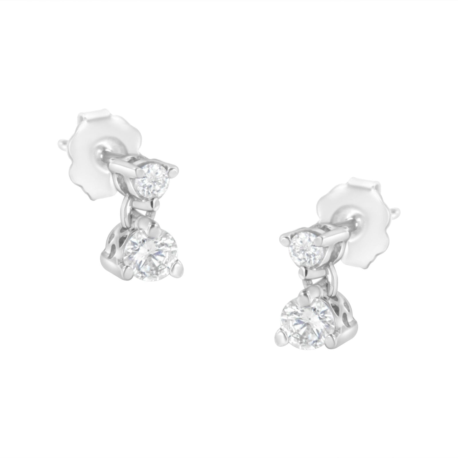 14KT White Gold 1/2 cttw Double Diamond Dangle Stud Earrings (H-I, I1-I2) - LinkagejewelrydesignLinkagejewelrydesign