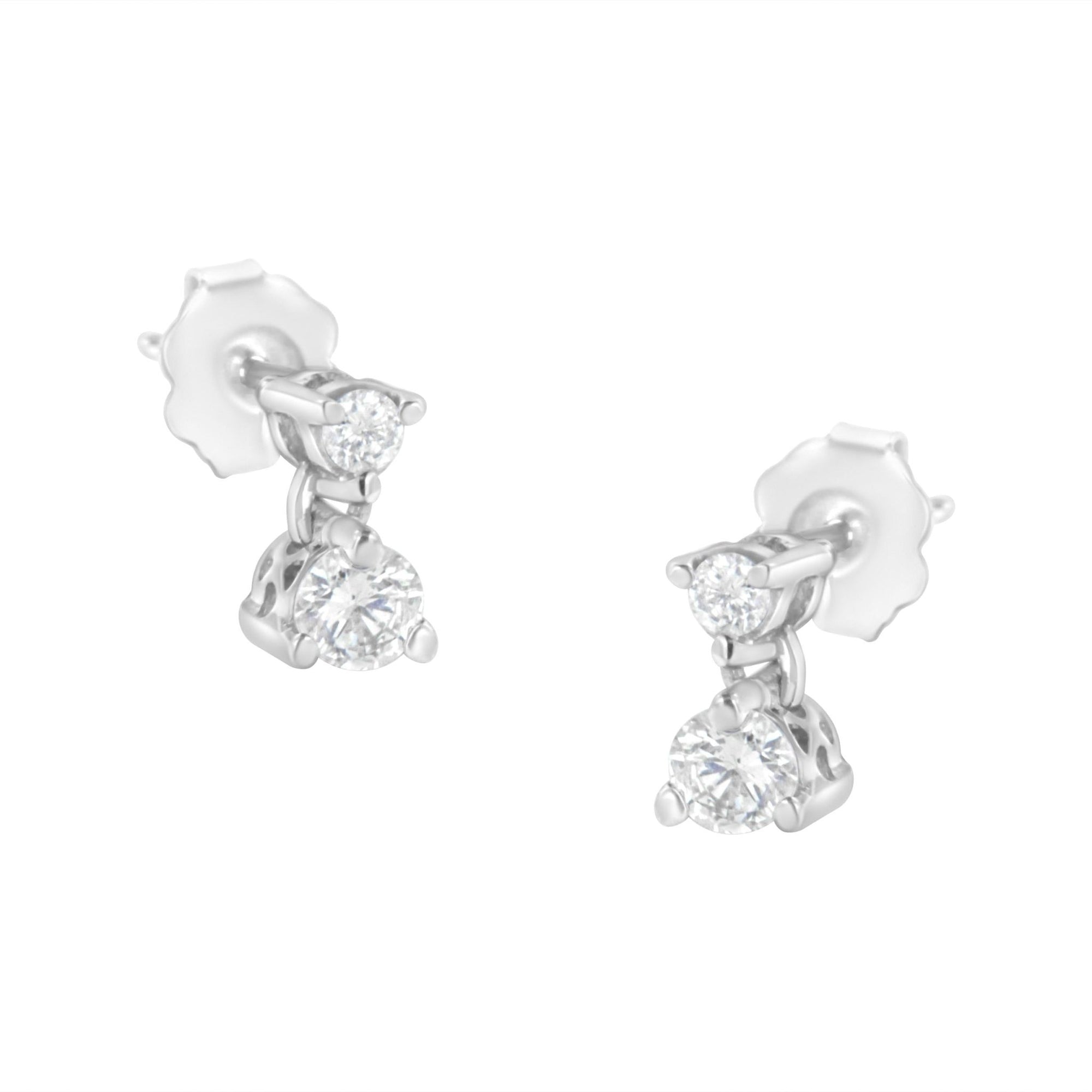 14KT White Gold 1/2 cttw Double Diamond Dangle Stud Earrings (H-I, I1-I2) - LinkagejewelrydesignLinkagejewelrydesign