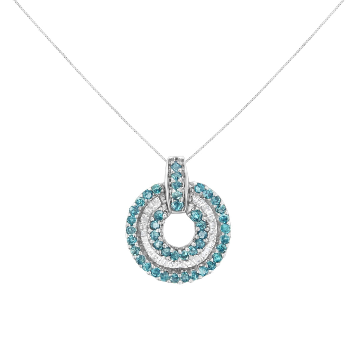 14KT White Gold 1/2 cttw Treated Blue Diamond Round Pendant Necklace (I-J, I1-I2) - LinkagejewelrydesignLinkagejewelrydesign