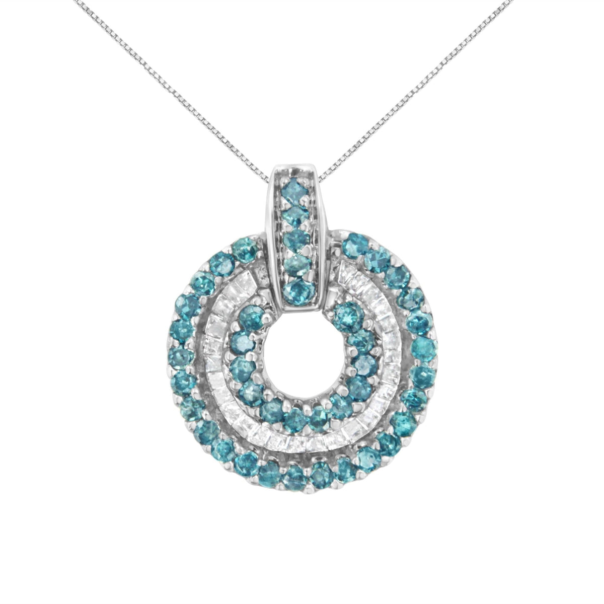 14KT White Gold 1/2 cttw Treated Blue Diamond Round Pendant Necklace (I-J, I1-I2) - LinkagejewelrydesignLinkagejewelrydesign