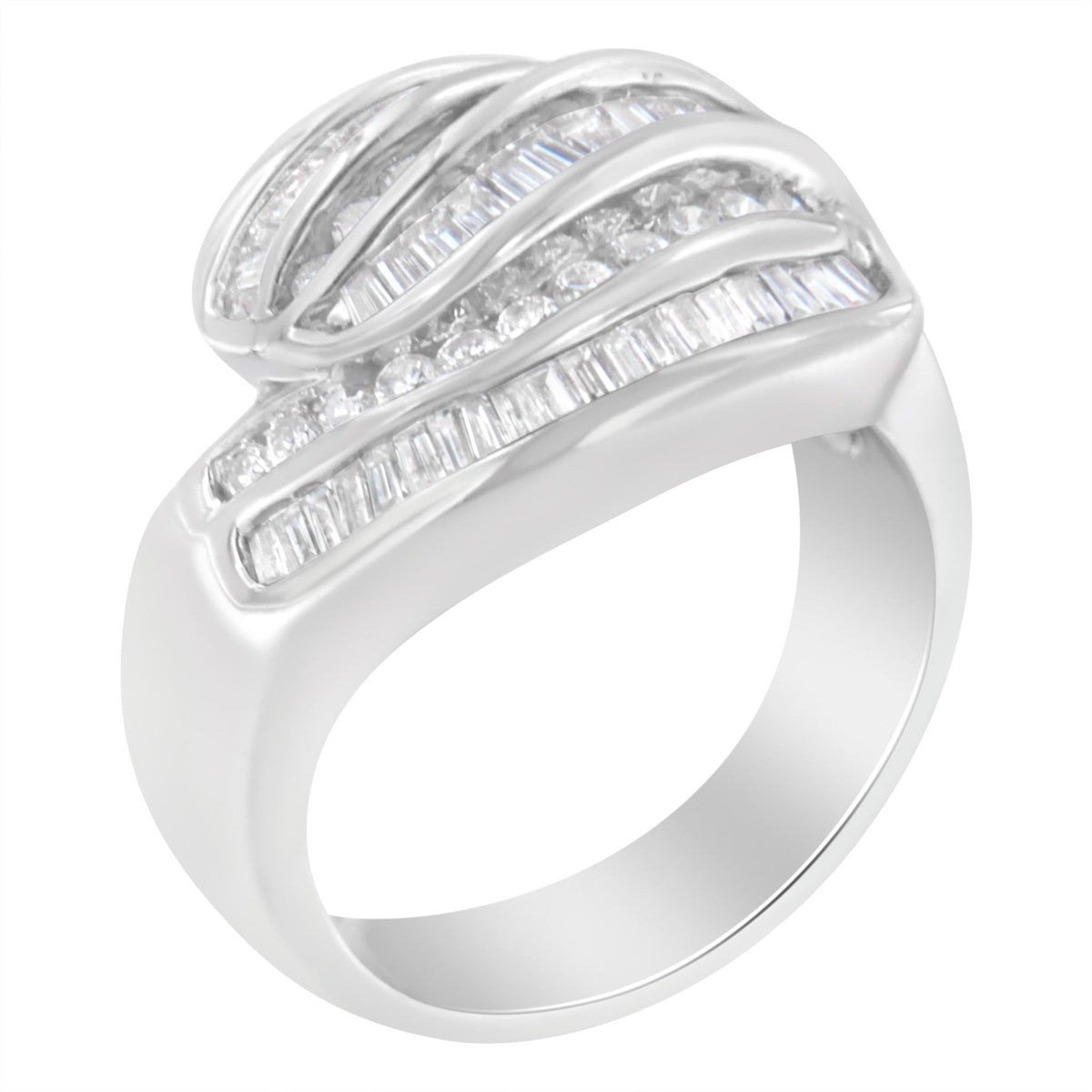 14KT White Gold Diamond Bypass Band Ring (1 cttw, H-I Color, SI1-SI2 Clarity) - LinkagejewelrydesignLinkagejewelrydesign